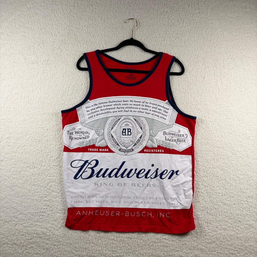 Budweiser King of Beers Graphic Tank Top Red Mens L Beer Label Festival Retro